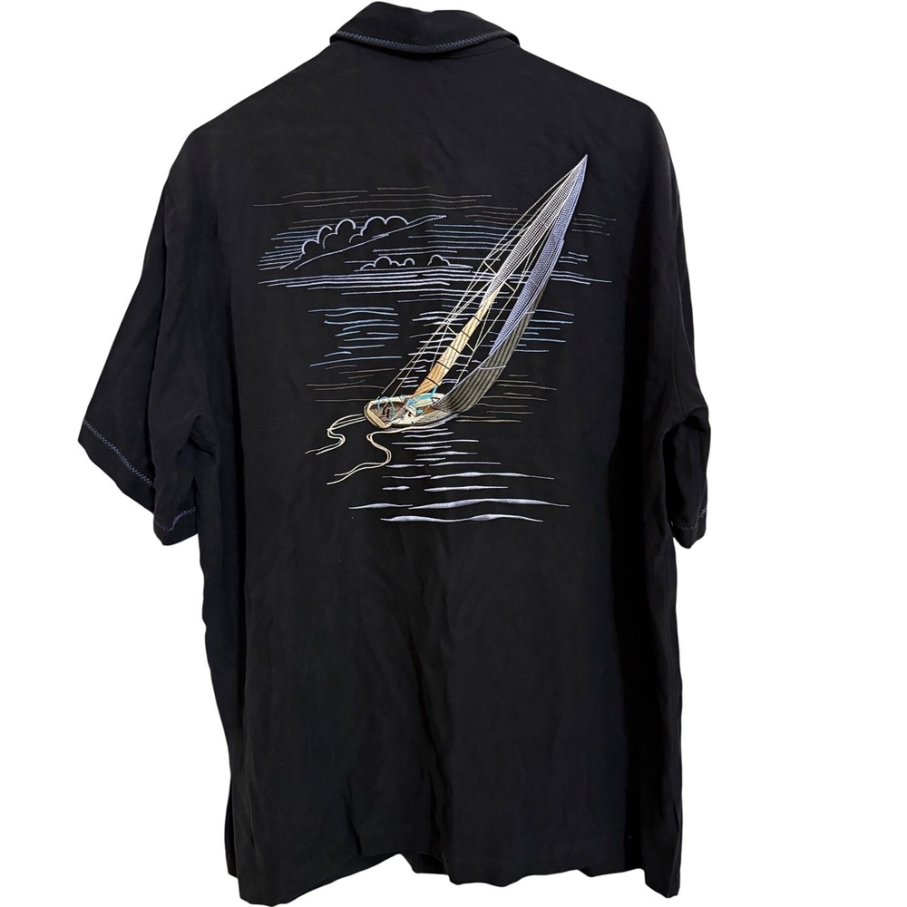 Tori Richard Mens For Sail-Shrt Black Embroidered Sailboat Camp Shirt Large NWT - Picture 4 of 4